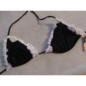 Risque Bra One Size Women Black with Trim Seamless Stretch Sweet Sexy Halter Tie